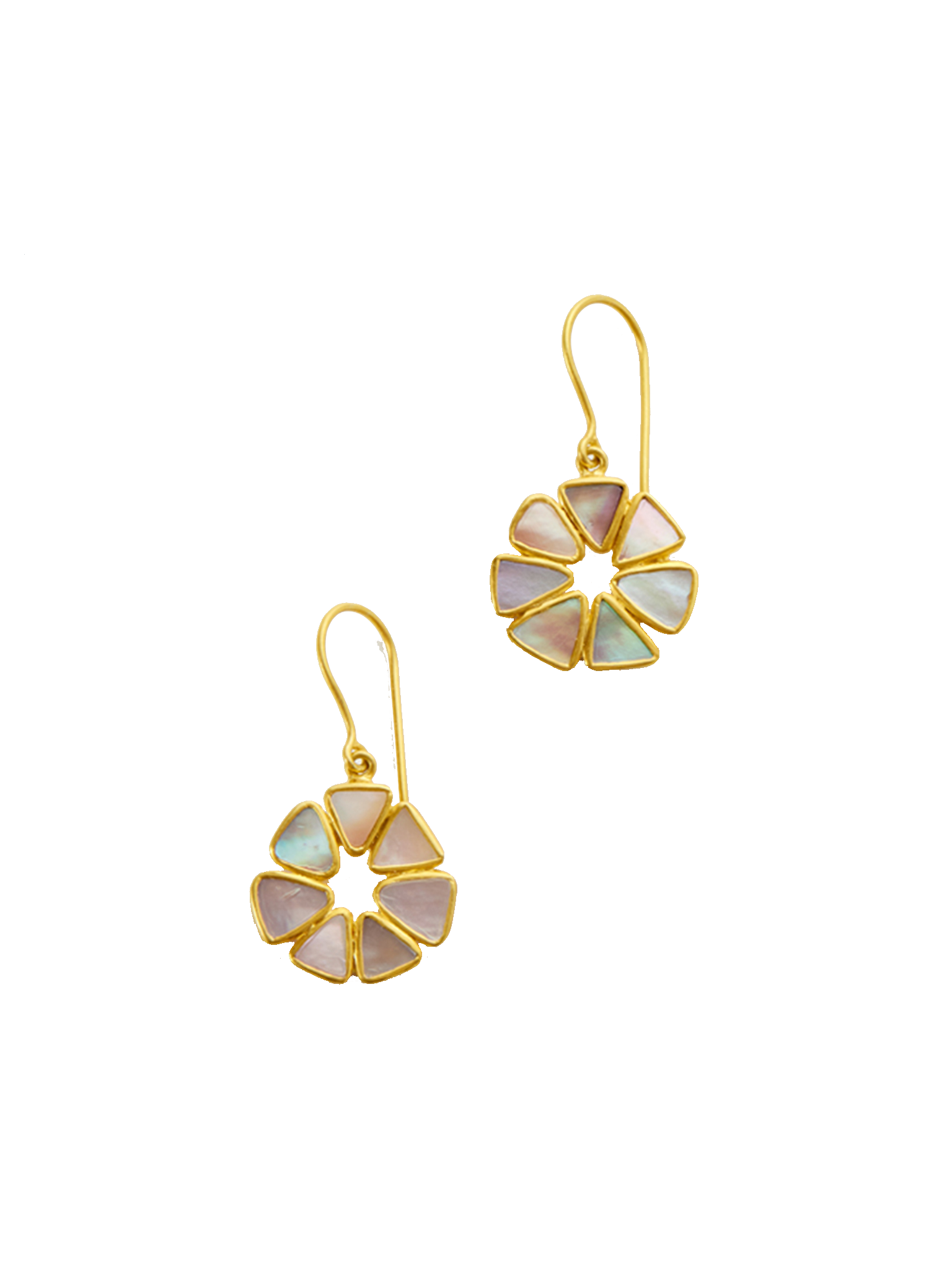 18kt gold venus abalone shell single drop round earrings